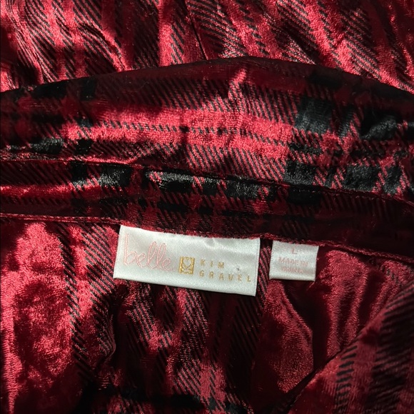 Belle by Kim Gravel Women’s Red Velvet Plaid Button Down Top Sz L - Picture 4 of 5